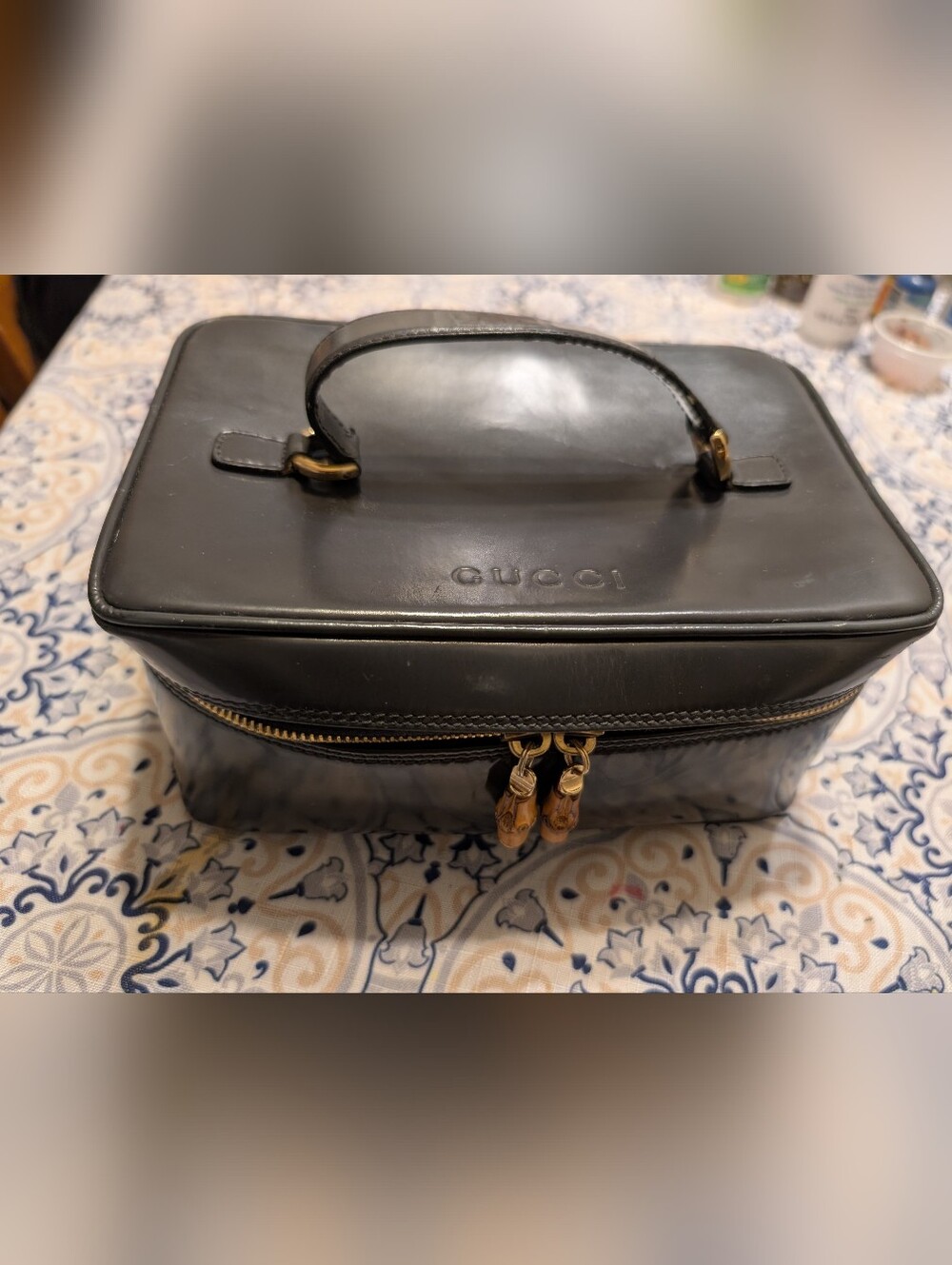 Gucci Black Leather Top-Handle Cosmetic Case